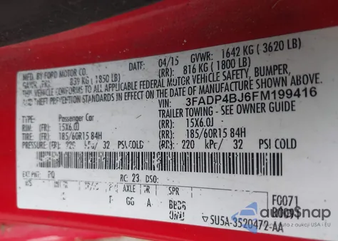 2015 Ford Fiesta Se from USA, damaged, VIN 3FADP4BJ6FM199416